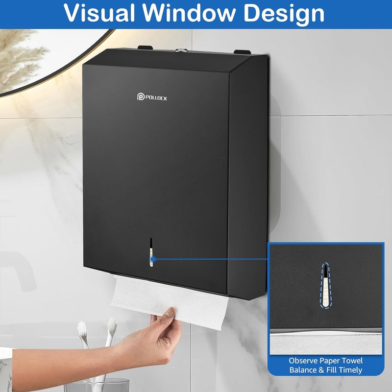 pollock Commercial PaperTowel Holder Dispenser Wall Mount, Stainless Steel Bathroom Paper Towel Holder, Toilet Paper Napkin Holder, C Fold Multifold Trifold Paper Towel Dispenser, - Image 4
